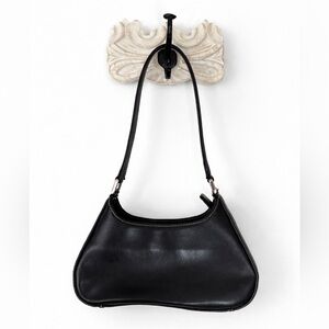 Liz Claiborne Vintage Black Faux Leather Shoulder Bag Y2K Minimalist 90s Purse
